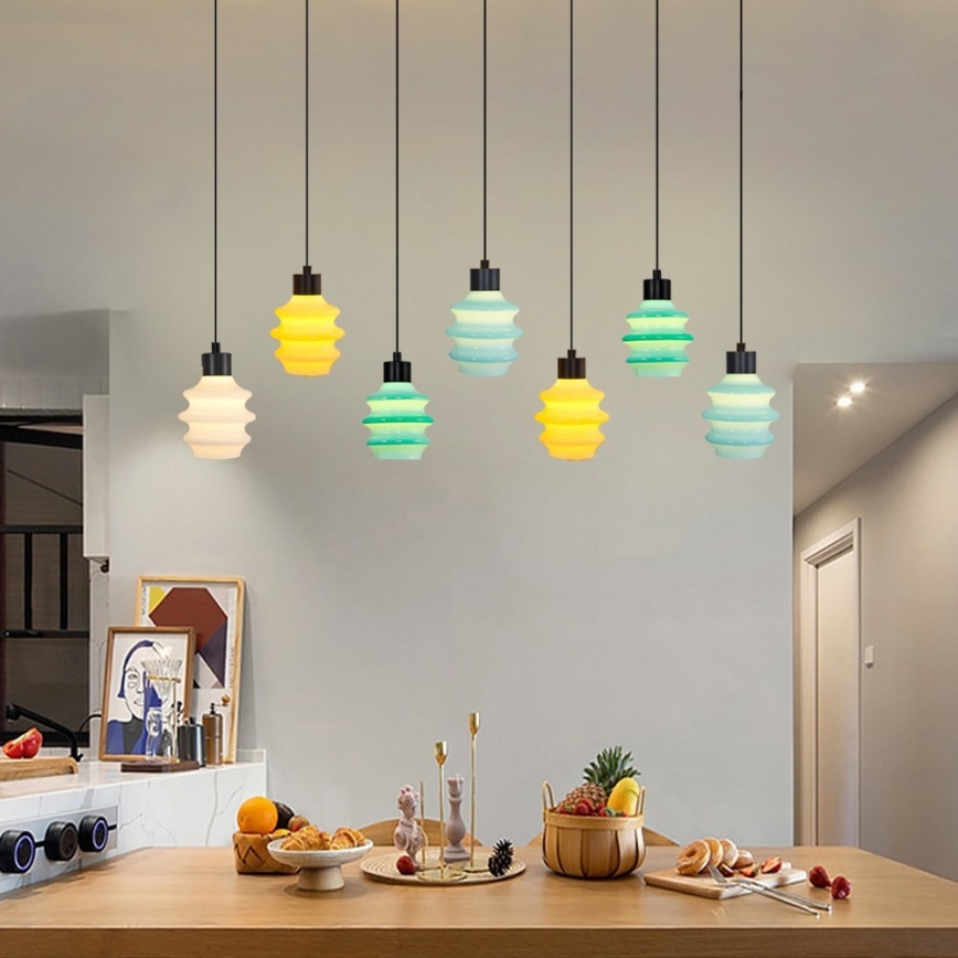 LED-lysekrone på wire CACTUS 7xLED/2,8W/230V 3000K grøn/gul/hvid