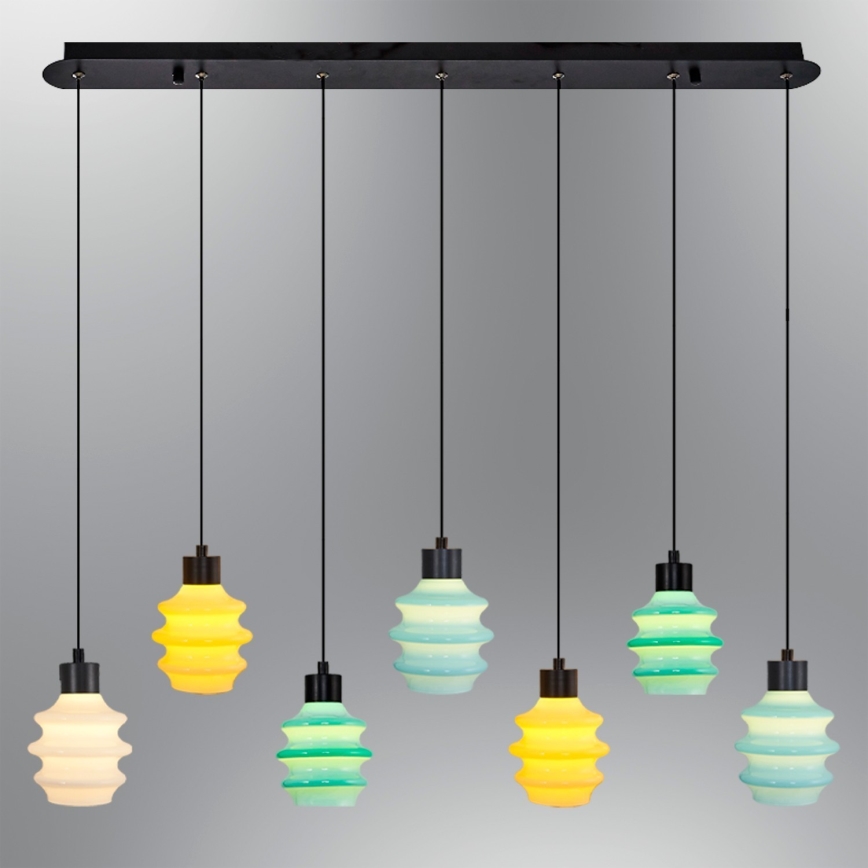 LED-lysekrone på wire CACTUS 7xLED/2,8W/230V 3000K grøn/gul/hvid