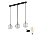 LED-lysekrone på wire DEVI 3xE27/15W/230V sort/klar