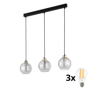 LED-lysekrone på wire DEVI 3xE27/15W/230V sort/klar