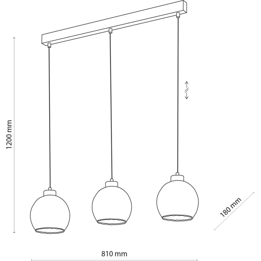 LED-lysekrone på wire DEVI 3xE27/15W/230V sort/klar