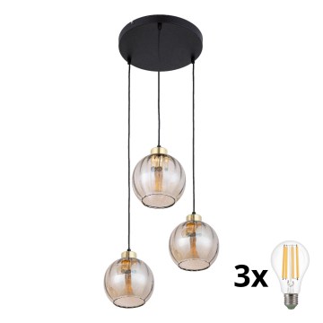 LED-lysekrone på wire DEVI 3xE27/15W/230V sort/røgfarvet beige