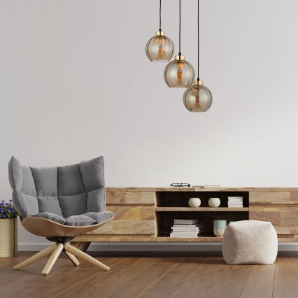 LED-lysekrone på wire DEVI 3xE27/15W/230V sort/røgfarvet beige