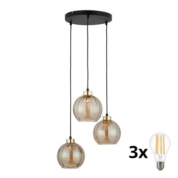 LED-lysekrone på wire DEVI 3xE27/15W/230V sort/røgfarvet beige