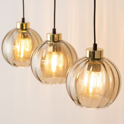 LED-lysekrone på wire DEVI 3xE27/15W/230V sort/røgfarvet beige