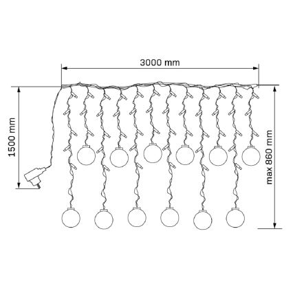 LED lysgardin WISH BALLS 108xLED/8 funktioner 4,5 m varm hvid