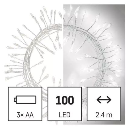 LED lyskæde 100xLED/3xAA 2,7 m koldt hvidt lys