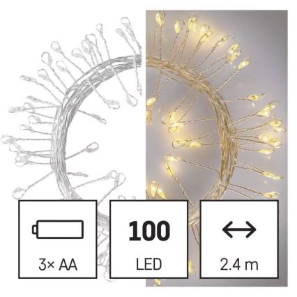 LED lyskæde 100xLED/3xAA 2,7 m varmt hvidt lys