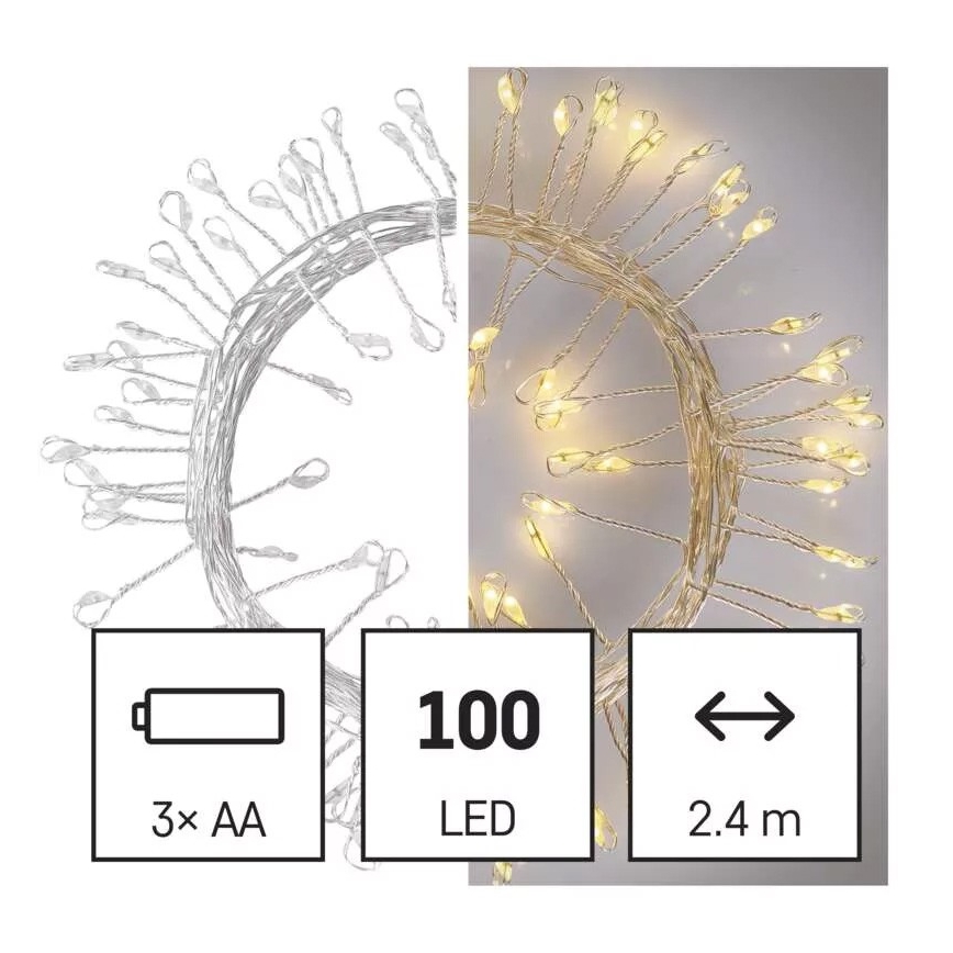 LED lyskæde 100xLED/3xAA 2,7 m varmt hvidt lys
