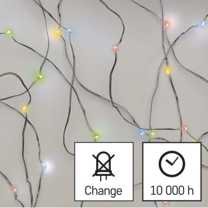 LED-lyskæde 20 x LED / 2 x AA, 2,4 m, multifarvet