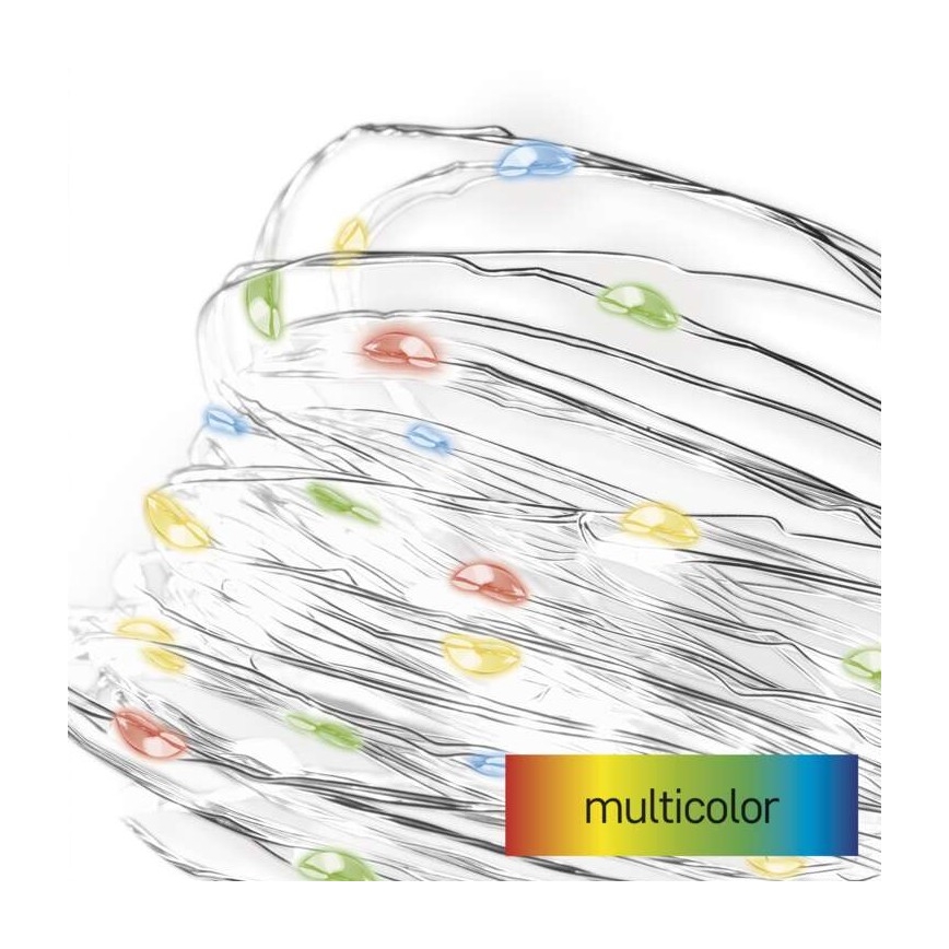 LED-lyskæde 20 x LED / 2 x AA, 2,4 m, multifarvet