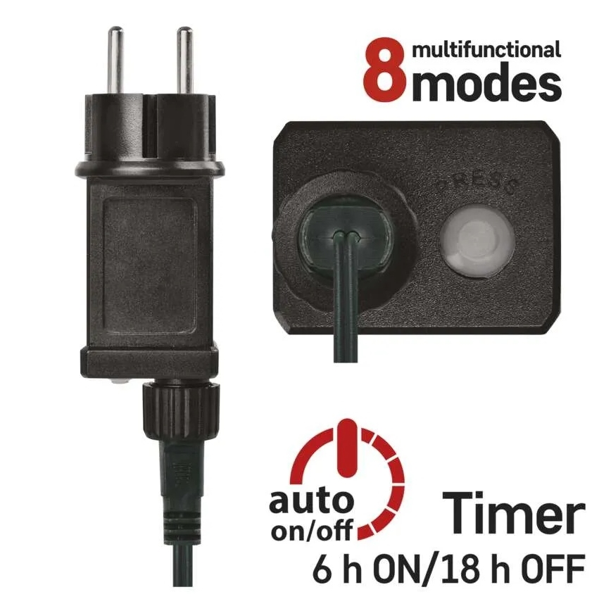 LED-lyskæde 200xLED/8 funktioner 25 m IP44 multifarvet