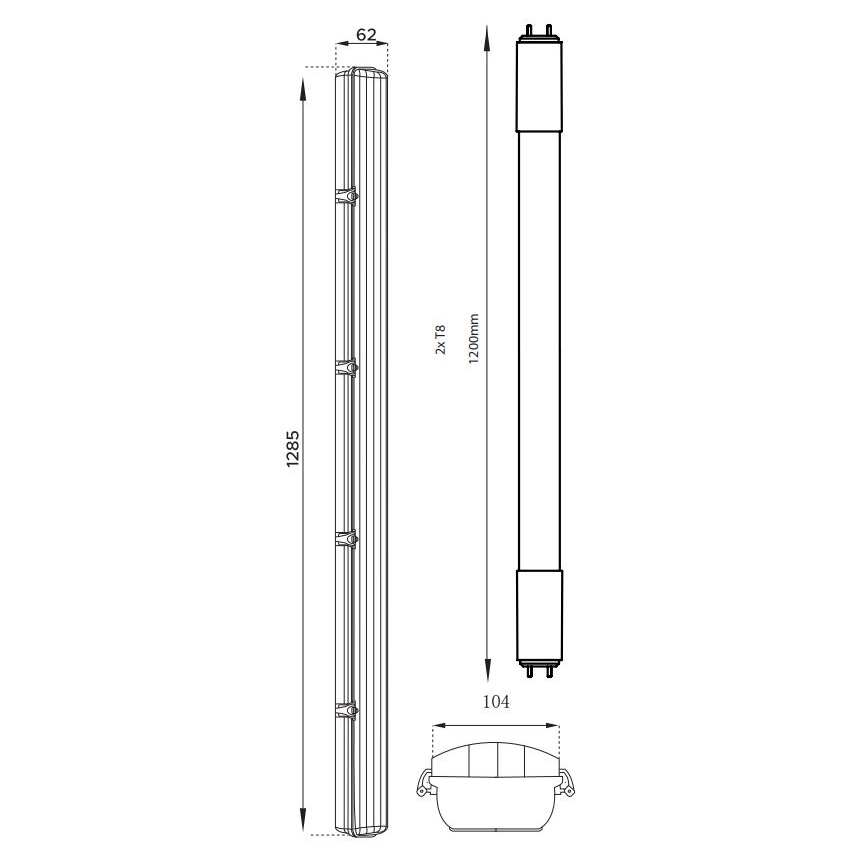 LED lysstofrør T8 2xG13/18W/230V 4000K IP65