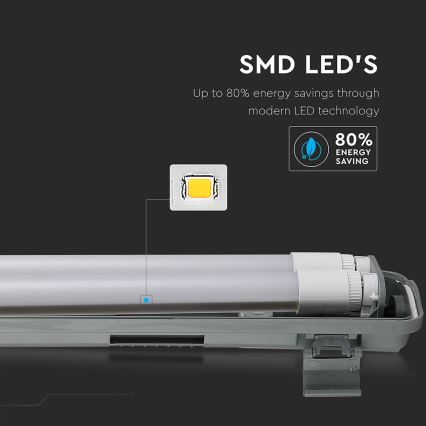 LED lysstofrør T8 2xG13/22W/230V IP65 6400K 156 cm