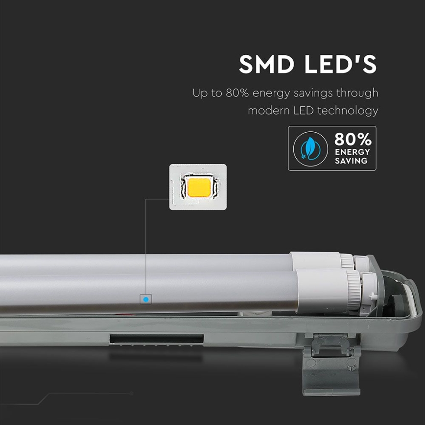 LED lysstofrør T8 2xG13/22W/230V IP65 6400K 156 cm