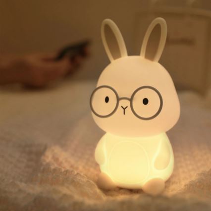 LED børnelampe m. RGBW-farver og touch-funktion dæmpbar FLORKA LED/1W/5V USB 1200 mAh kanin hvid/grå
