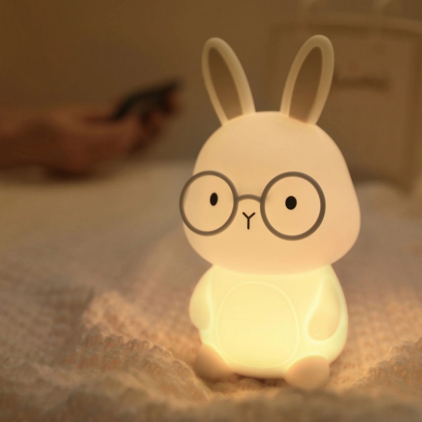 LED børnelampe m. RGBW-farver og touch-funktion dæmpbar FLORKA LED/1W/5V USB 1200 mAh kanin hvid/grå
