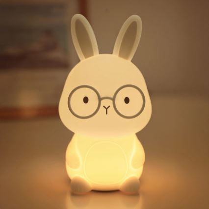 LED børnelampe m. RGBW-farver og touch-funktion dæmpbar FLORKA LED/1W/5V USB 1200 mAh kanin hvid/grå