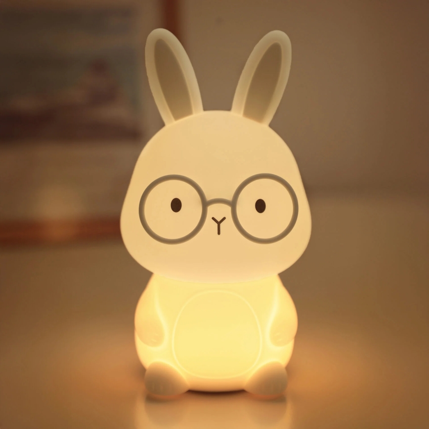 LED børnelampe m. RGBW-farver og touch-funktion dæmpbar FLORKA LED/1W/5V USB 1200 mAh kanin hvid/grå