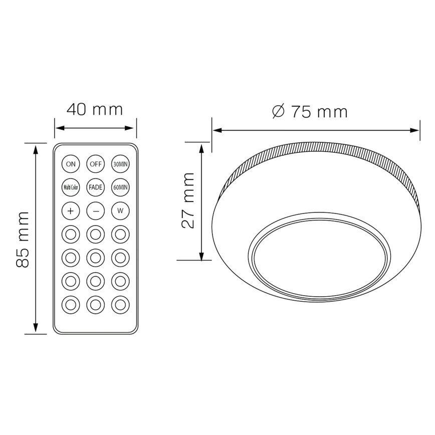 LED møbelbelysning m. RGBW-farver LED/0,5W/4,5V 3xAAA hvid + fjernbetjening