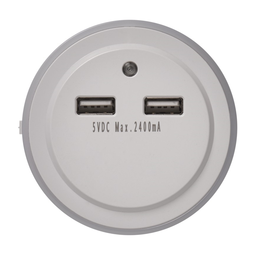 LED natlampe med fotosensor til stikkontakt + 2xUSB 3xLED/0,3W/230V