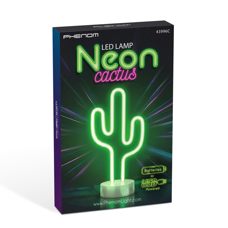 LED-neon borddekoration, kaktus — LED/2W/3xAA/USB