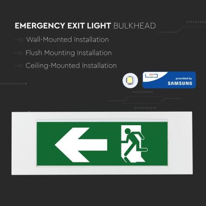 LED nødlampe EMERGENCY EXIT SAMSUNG CHIP LED/3,8W/230V 6000K