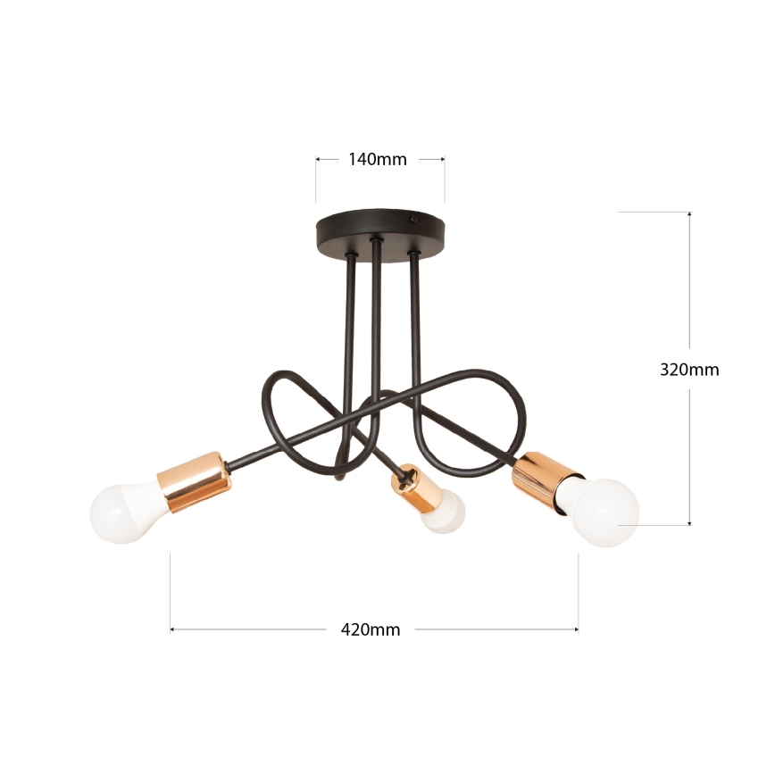LED overflademonteret loftlampe OXFORD 3xE27/15W/230V sort