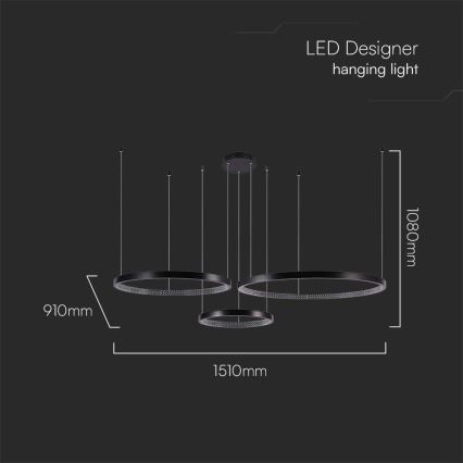 LED pendel 3xLED/19W/230V 3000K sort