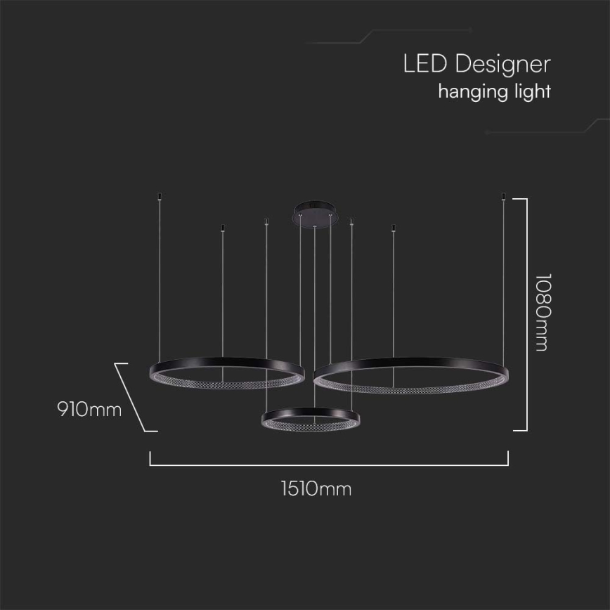 LED pendel 3xLED/19W/230V 4000K sort