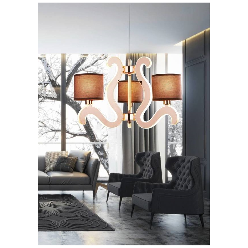 LED pendel AMBROSIA 3xE14/40W/230V + LED/18,4W kobberfarvet