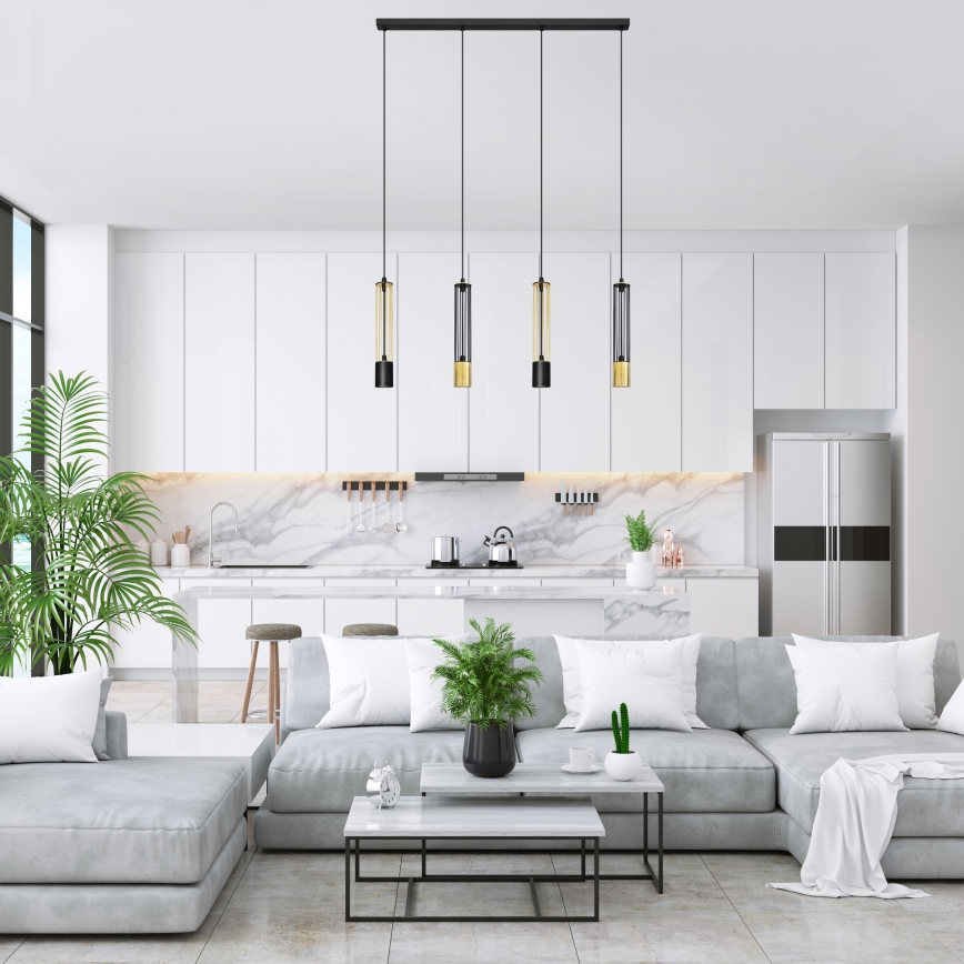 LED Pendel BARS 4xGU10/4,8W/230V sort/gylden