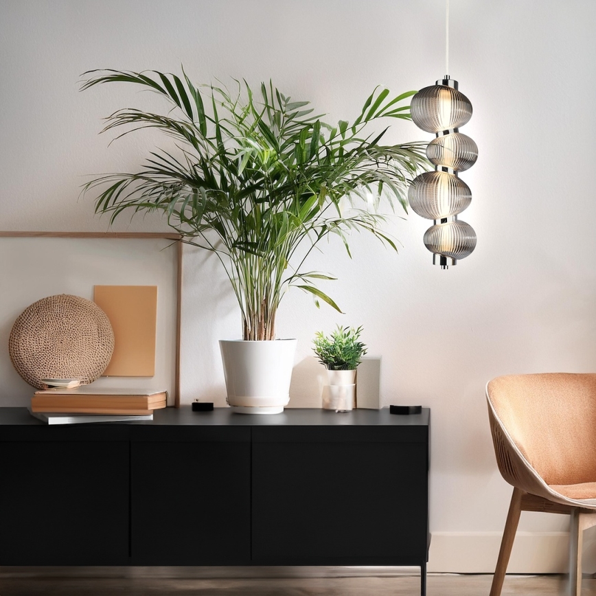 LED pendel BOLLA LED/17W/230V diameter 16 cm skinnende krom/røget