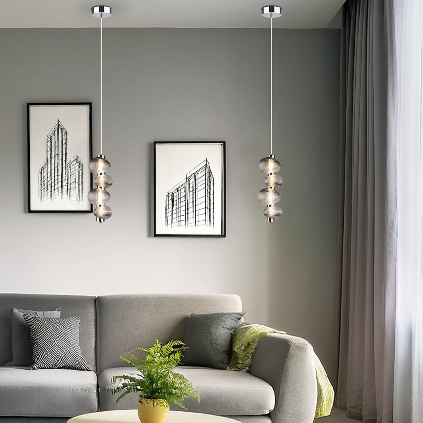 LED pendel BOLLA LED/17W/230V diameter 16 cm skinnende krom/røget