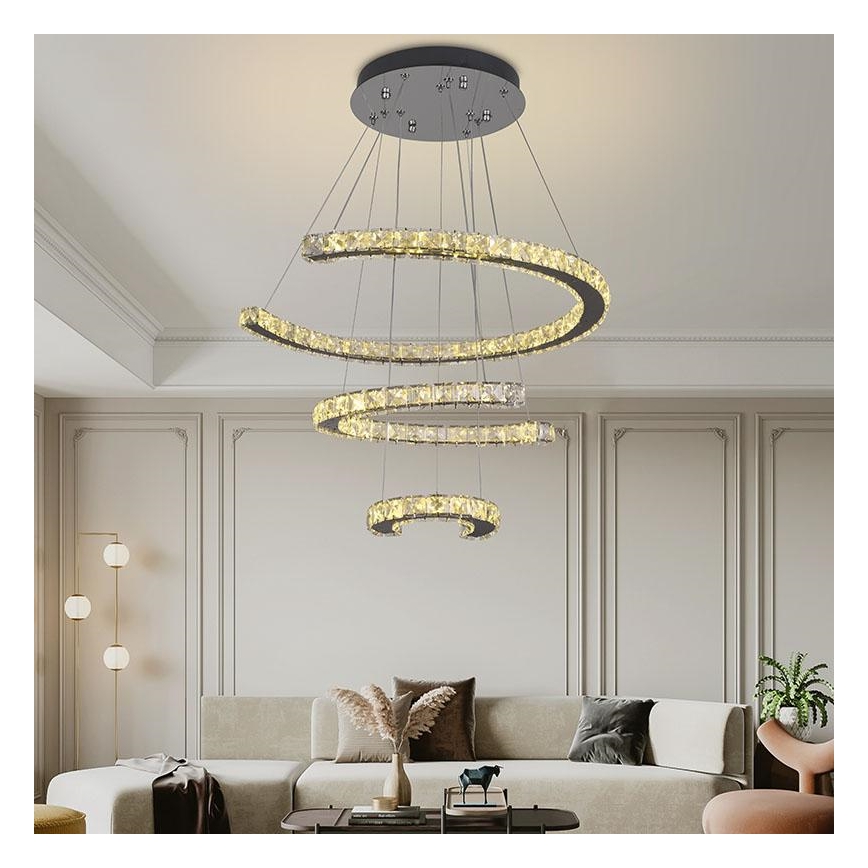 LED krystalpendel dæmpbar LED/100W/230V 3000-6500K sølvfarvet + fjernbetjening