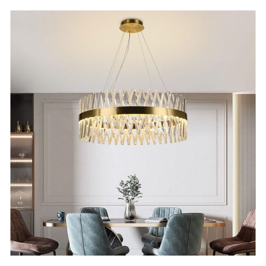 LED krystalpendel dæmpbar LED/110W/230V 3000-6500K guldfarvet + fjernbetjening