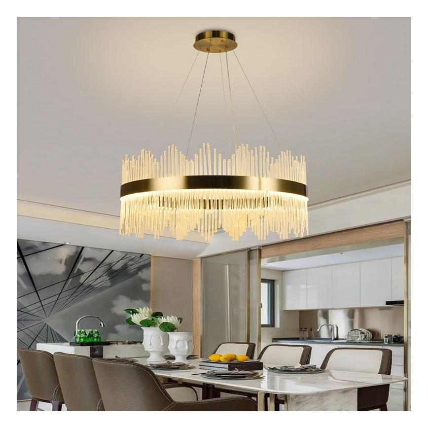 LED krystalpendel dæmpbar LED/110W/230V 3000-6500K guldfarvet + fjernbetjening