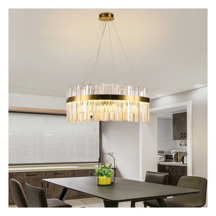 LED krystalpendel dæmpbar LED/110W/230V 3000-6500K guldfarvet + fjernbetjening
