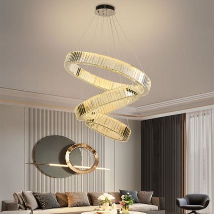 LED Krystalpendel dæmpbar LED/115W/230V 3000-6500K skinnende krom + fjernbetjening
