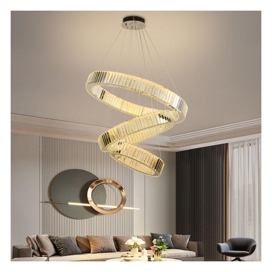 LED Krystalpendel dæmpbar LED/115W/230V 3000-6500K skinnende krom + fjernbetjening