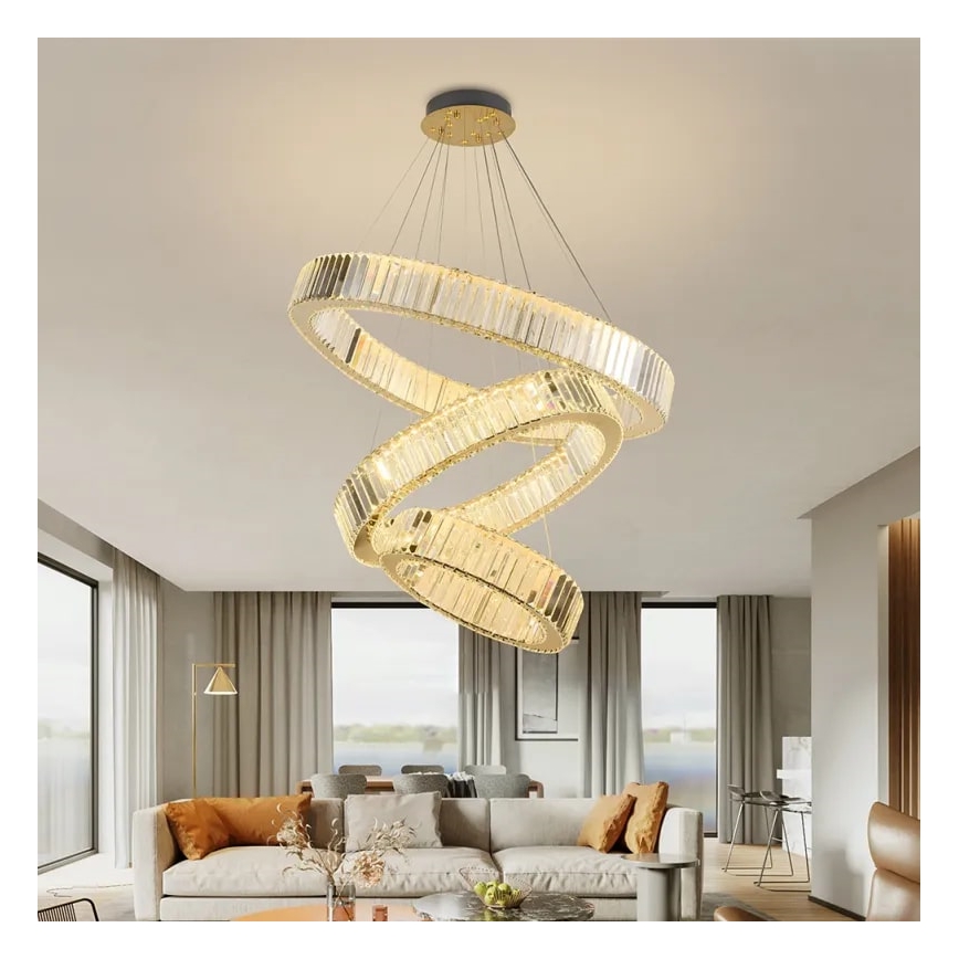 LED krystalpendel dæmpbar LED/115W/230V 3000-6500K krom/guldfarvet + fjernbetjening