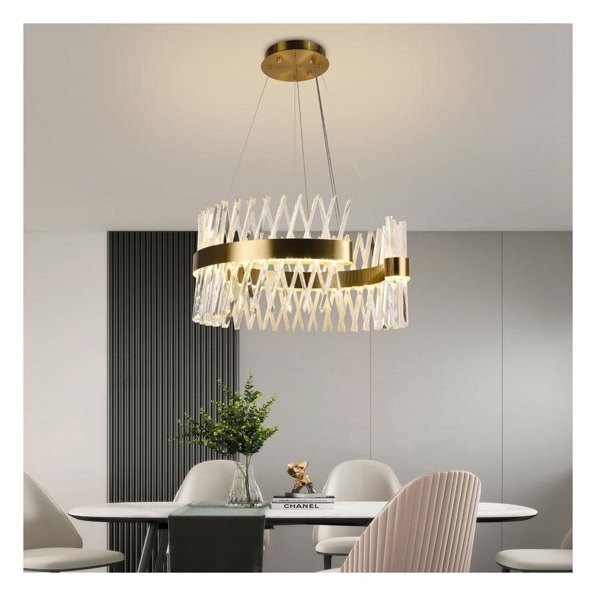 LED krystalpendel dæmpbar LED/130W/230V 3000-6500K guldfarvet + fjernbetjening