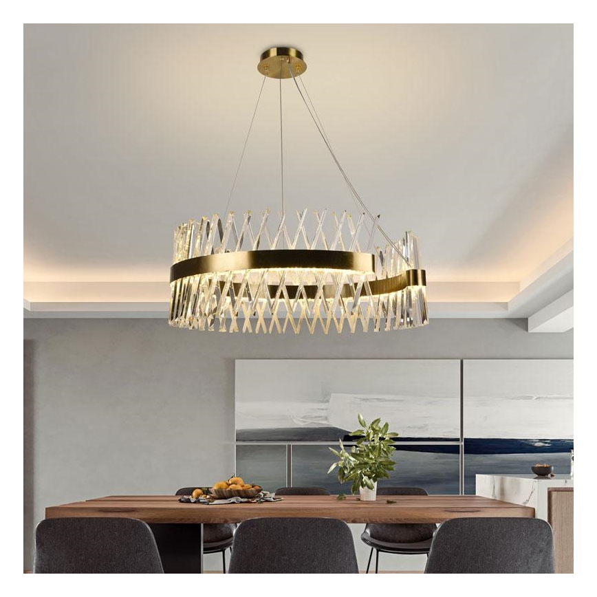 LED krystalpendel dæmpbar LED/175W/230V 3000-6500K guldfarvet + fjernbetjening