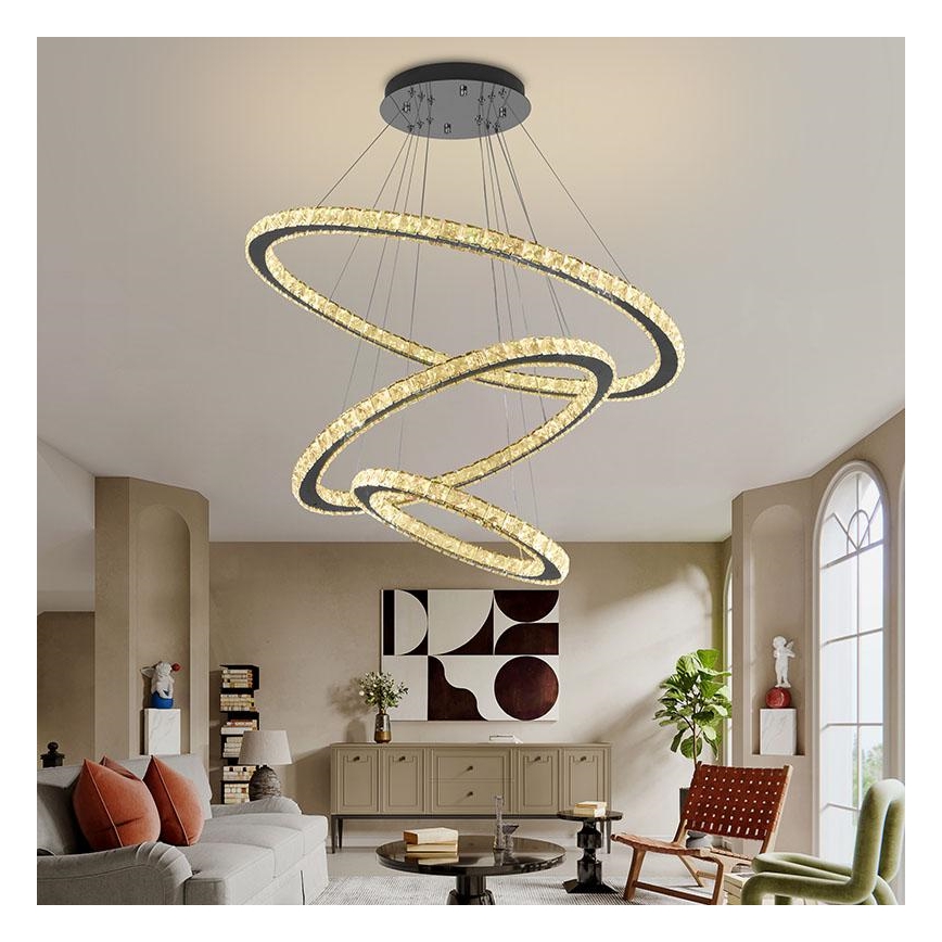 LED Dæmpbar krystal pendel på snor LED/210W/230V 3000-6500K sølvfarvet + fjernbetjening
