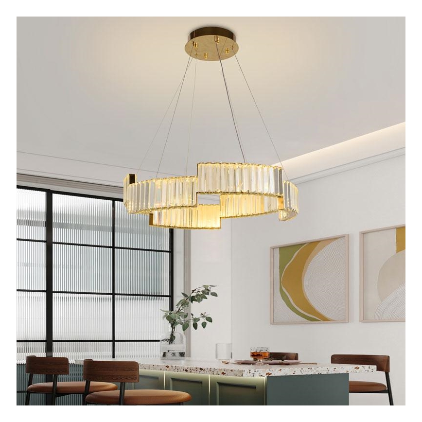 LED krystalpendel dæmpbar LED/40W/230V 3000-6500K guldfarvet + fjernbetjening