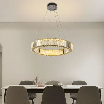 LED Krystalpendel dæmpbar LED/40W/230V 3000-6500K skinnende krom + fjernbetjening
