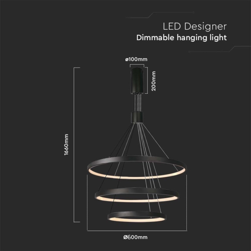 LED pendel dæmpbar LED/46W/230V 3000K sort