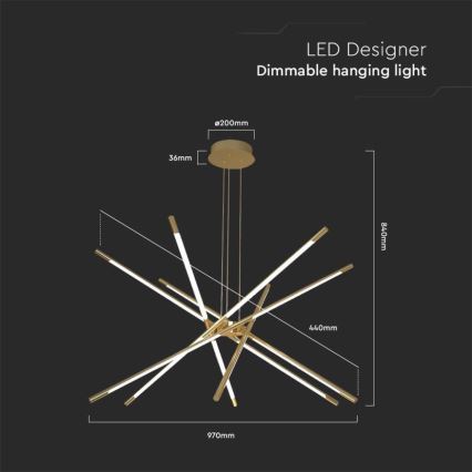 LED pendel dæmpbar LED/50W/230V 3000K guldfarvet