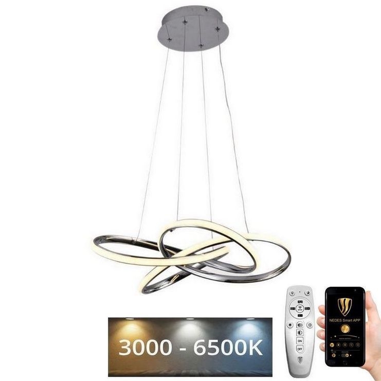 LED pendel dæmpbar LED/65W/230V 3000-6500K diameter 48 cm grå + fjernbetjening