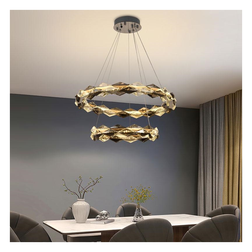 LED Krystalpendel dæmpbar LED/65W/230V 3000-6500K skinnende krom + fjernbetjening